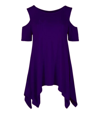 WOMENS COLD SHOULDER CUT HANKY TOP LADIES PLUS SIZE OVERSIZED SWING HEM FLARED