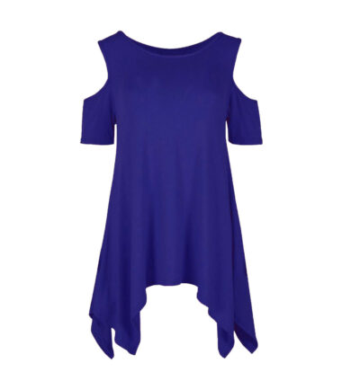 WOMENS COLD SHOULDER CUT HANKY TOP LADIES PLUS SIZE OVERSIZED SWING HEM FLARED