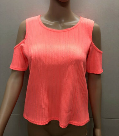 WOMENS CORAL COLD SHOULDER CRINKLE TOP SUMMER LADIES VEST TOPS NEON LOOSE FIT