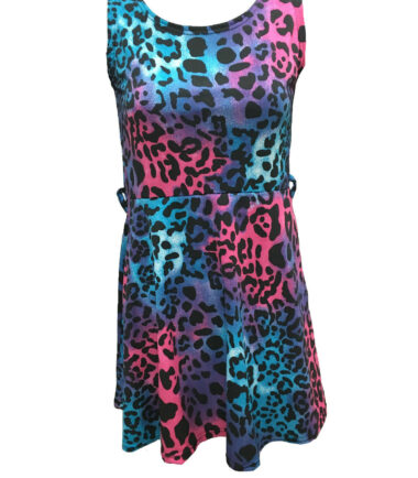 GIRLS MULTI LEOPARD PRINTED SKATER DRESS KIDS FREE BELT SLEEVELESS PARTY CASUAL
