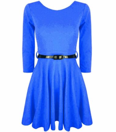 GIRLS-LONG-SLEEVE-SWING-SKATER-DRESS-BELTED-FLARED-KIDS-CHILDRENS-PARTY-UNIFROM GIRLS LONG SLEEVE SWING SKATER DRESS BELTED FLARED KIDS CHILDRENS PARTY UNIFROM