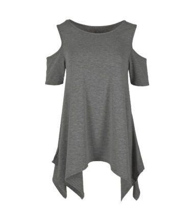 WOMENS COLD SHOULDER CUT HANKY TOP LADIES PLUS SIZE OVERSIZED SWING HEM FLARED