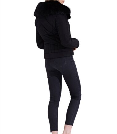 Womens Winter Black Faux Fur Lined Bomber Short Padded Jacket