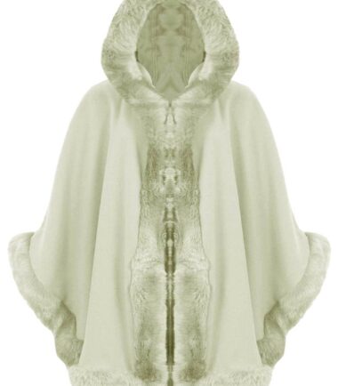 New Womens Ladies Faux Fur Trim Hooded Cape Poncho Wrap Shawl Designer Warm Coat