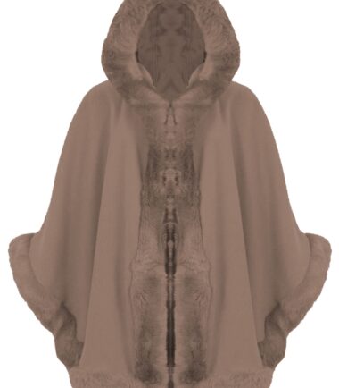 New Womens Ladies Faux Fur Trim Hooded Cape Poncho Wrap Shawl Designer Warm Coat