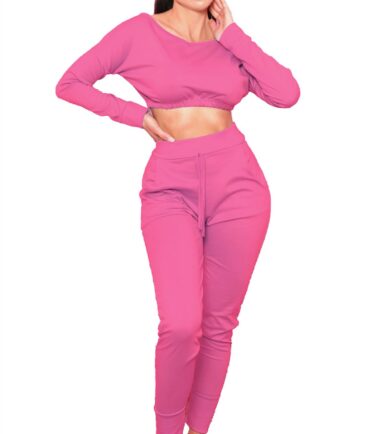 New Womens Crop Jumper Top Bottoms 2 Pcs Co-Ord Set Jogging Loungewear Tracksuit