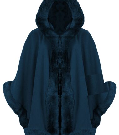 New Womens Ladies Faux Fur Trim Hooded Cape Poncho Wrap Shawl Designer Warm Coat