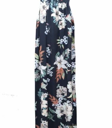 New-Womens-Tropical-Leaf-Floral-Print-Sheering-Boobtube-Bandeau-Long-Maxi-Dress New Womens Tropical Leaf Floral Print Sheering Boobtube Bandeau Long Maxi Dress
