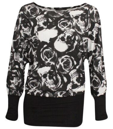 New-Womens-Printed-Long-Sleeve-Baggy-Batwing-T-Shirt-Top-Ladies-Party-Dress-Top New Womens Printed Long Sleeve Baggy Batwing T Shirt Top Ladies Party Dress Top