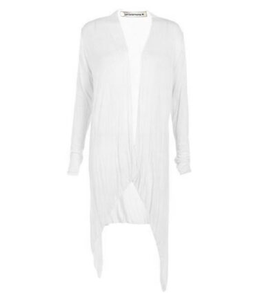 New Womens Plain Long Sleeve Open Front Stretchy Floaty Waterfall Cardigan Top