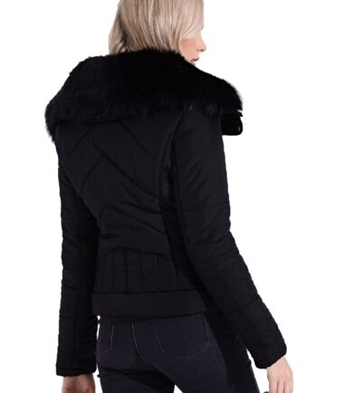 Womens Winter Black Faux Fur Lined Bomber Short Padded Jacket