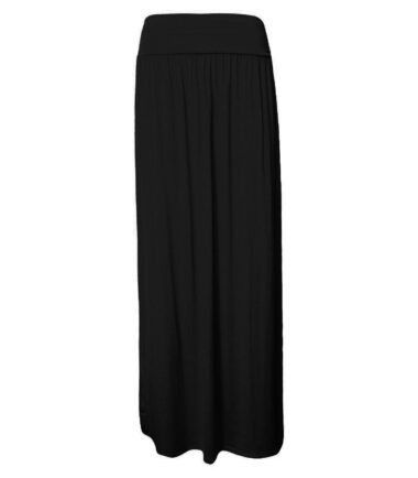 New Womens Plain Pleated Fold Over Waist Jersey Gypsy Long Maxi Skirt Size 16-26