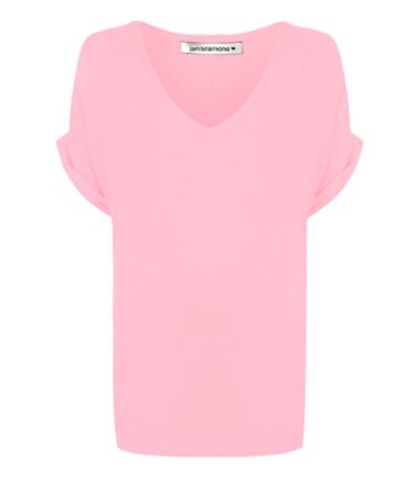 New-Womens-Turn-Up-Short-Sleeve-Plain-Printed-V-Neck-Loose-Baggy-Fit-T-Shirt-Top New Womens Turn Up Short Sleeve Plain Printed V Neck Loose Baggy Fit T-Shirt Top