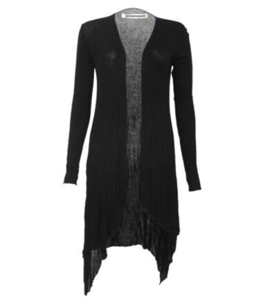 New Womens Plain Long Sleeve Open Front Stretchy Floaty Waterfall Cardigan Top