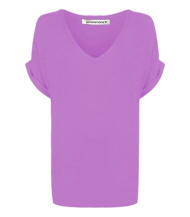 New-Womens-Turn-Up-Short-Sleeve-Plain-Printed-V-Neck-Loose-Baggy-Fit-T-Shirt-Top New Womens Turn Up Short Sleeve Plain Printed V Neck Loose Baggy Fit T-Shirt Top