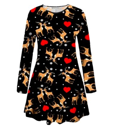 Women-Long-Sleeve-Baubles-Mistletoe-Christmas-Xmas-Swing-Flared-Baggy-Mini-Dress Women Long Sleeve Baubles Mistletoe Christmas Xmas Swing Flared Baggy Mini Dress