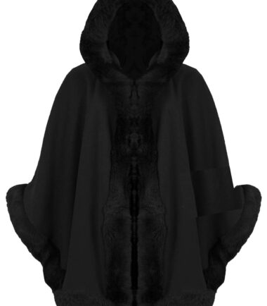 New Womens Ladies Faux Fur Trim Hooded Cape Poncho Wrap Shawl Designer Warm Coat