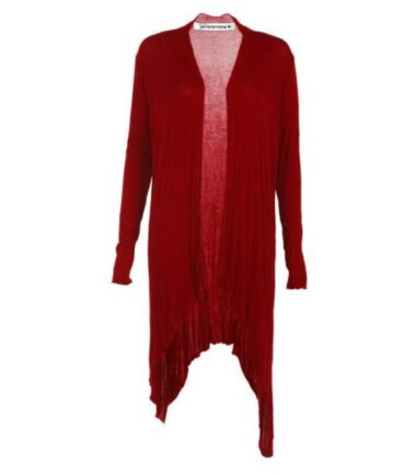 New Womens Plain Long Sleeve Open Front Stretchy Floaty Waterfall Cardigan Top