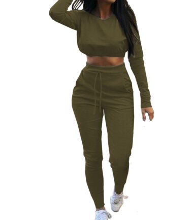 New Womens Crop Jumper Top Bottoms 2 Pcs Co-Ord Set Jogging Loungewear Tracksuit