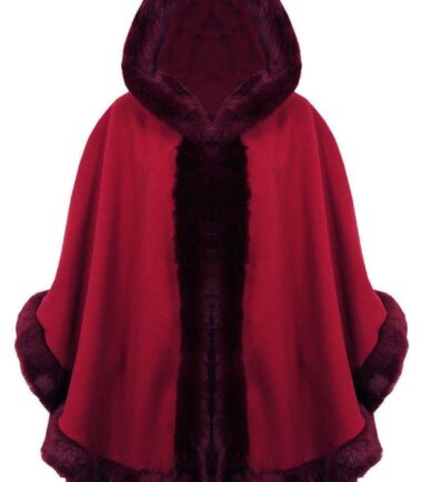 New Womens Ladies Faux Fur Trim Hooded Cape Poncho Wrap Shawl Designer Warm Coat