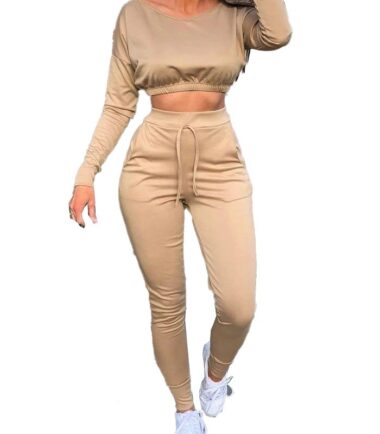 New Womens Crop Jumper Top Bottoms 2 Pcs Co-Ord Set Jogging Loungewear Tracksuit