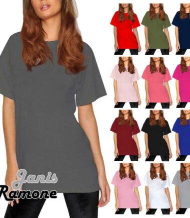 Womens Short Sleeve Plain Round Neck Baggy Oversized Basic Summer T-Shirt Top