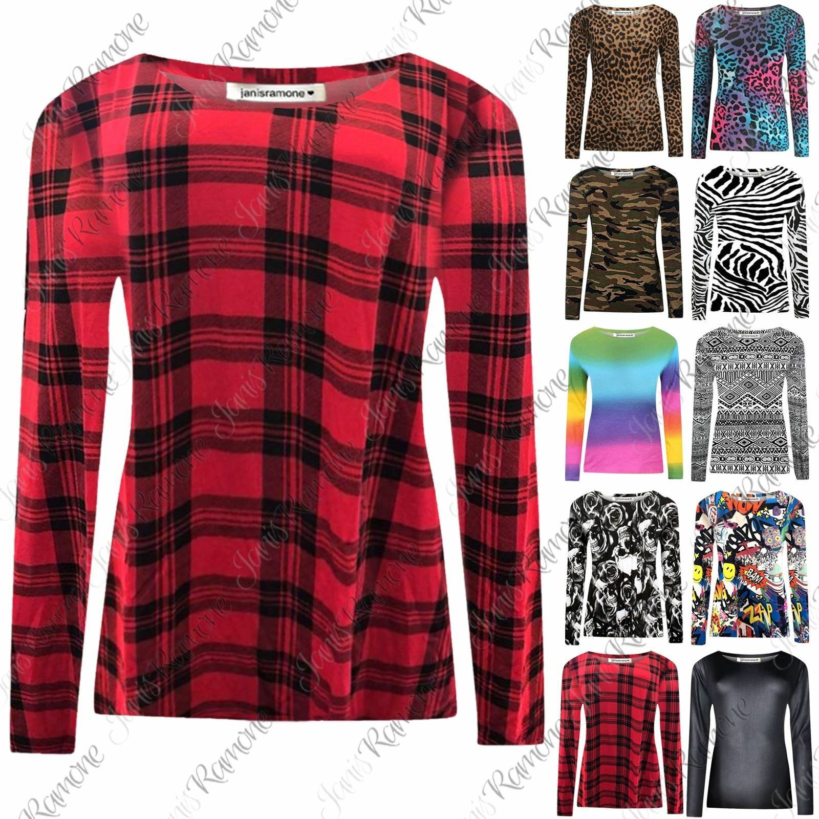 New-Womens-Printed-Long-Sleeve-Round-Neck-Casual-Stretchy-Tee-Basic-T-Shirt-Top New Womens Printed Long Sleeve Round Neck Casual Stretchy Tee Basic T-Shirt Top
