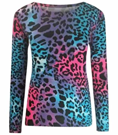 New-Womens-Printed-Long-Sleeve-Round-Neck-Casual-Stretchy-Tee-Basic-T-Shirt-Top New Womens Printed Long Sleeve Round Neck Casual Stretchy Tee Basic T-Shirt Top