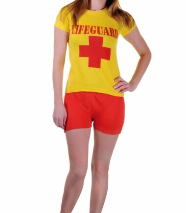 Womens Life Guard Costume T-Shirt Short Set Beach Rescue Party Girls Fancy Dress