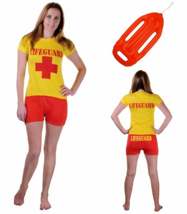 Womens Life Guard Costume T-Shirt Short Set Beach Rescue Party Girls Fancy Dress