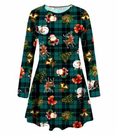 Plus Size Womens Girls Christmas Tree Xmas Santa Snowman Gift Party Swing Dress