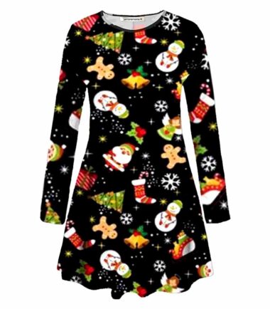 Plus-Size-Womens-Girls-Christmas-Tree-Xmas-Santa-Snowman-Gift-Party-Swing-Dress Plus Size Womens Girls Christmas Tree Xmas Santa Snowman Gift Party Swing Dress