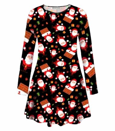 Plus-Size-Womens-Girls-Christmas-Tree-Xmas-Santa-Snowman-Gift-Party-Swing-Dress Plus Size Womens Girls Christmas Tree Xmas Santa Snowman Gift Party Swing Dress