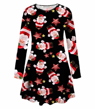 Plus-Size-Womens-Girls-Christmas-Tree-Xmas-Santa-Snowman-Gift-Party-Swing-Dress Plus Size Womens Girls Christmas Tree Xmas Santa Snowman Gift Party Swing Dress