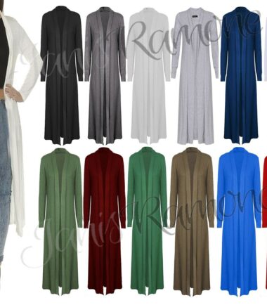 New Womens Plain Long Sleeve Open Front Boyfriend Maxi Cardigan Plus Size 16-26
