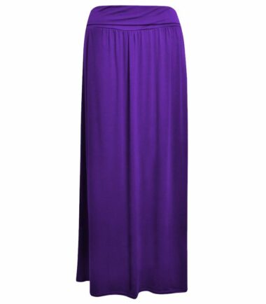 New Womens Plain Pleated Fold Over Waist Jersey Gypsy Long Maxi Skirt Size 16-26