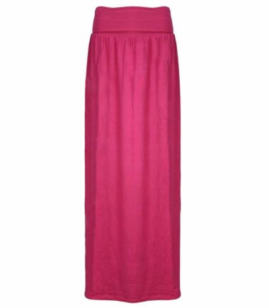 New Womens Plain Pleated Fold Over Waist Jersey Gypsy Long Maxi Skirt Size 16-26
