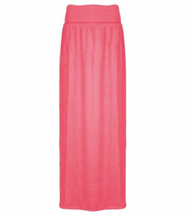 New Womens Plain Pleated Fold Over Waist Jersey Gypsy Long Maxi Skirt Size 16-26