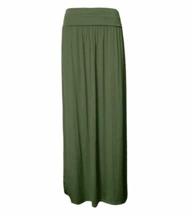 New Womens Plain Pleated Fold Over Waist Jersey Gypsy Long Maxi Skirt Size 16-26