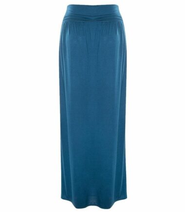 New Womens Plain Pleated Fold Over Waist Jersey Gypsy Long Maxi Skirt Size 16-26
