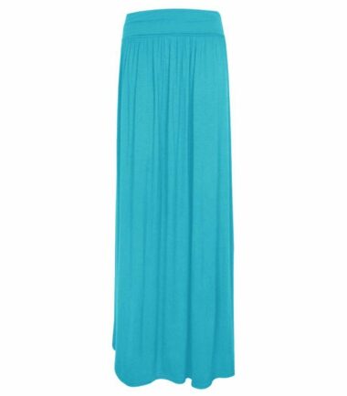 New Womens Plain Pleated Fold Over Waist Jersey Gypsy Long Maxi Skirt Size 16-26