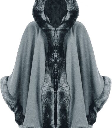 New Womens Ladies Faux Fur Trim Hooded Cape Poncho Wrap Shawl Designer Warm Coat