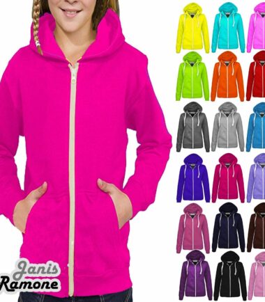 New Kids Girls & Boys Unisex Plain Fleece Zip Up Hoodie Jacket Long Sleeve Coat