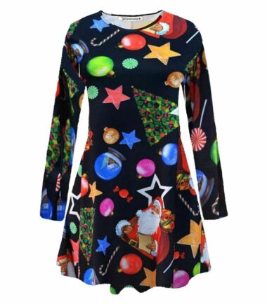 Women-Long-Sleeve-Baubles-Mistletoe-Christmas-Xmas-Swing-Flared-Baggy-Mini-Dress Women Long Sleeve Baubles Mistletoe Christmas Xmas Swing Flared Baggy Mini Dress