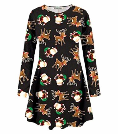 Women-Long-Sleeve-Baubles-Mistletoe-Christmas-Xmas-Swing-Flared-Baggy-Mini-Dress Women Long Sleeve Baubles Mistletoe Christmas Xmas Swing Flared Baggy Mini Dress