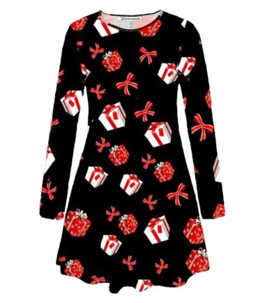 Women-Long-Sleeve-Baubles-Mistletoe-Christmas-Xmas-Swing-Flared-Baggy-Mini-Dress Women Long Sleeve Baubles Mistletoe Christmas Xmas Swing Flared Baggy Mini Dress