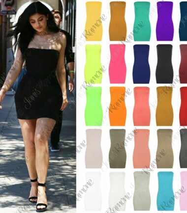 New Womens Plain BoobTube Stretchy Bodycon Bandeau Sleeveless Party Mini Dress