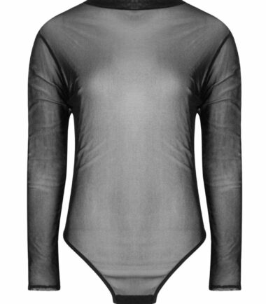 Womens Turtle Polo Neck Full Sheer Mesh Long Sleeve Bodysuit Leotard Top 8-26