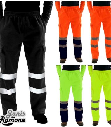 Mens Hi Vis Visibility Viz Safety Fleece Bottoms Work Wear Trouser Jogger Pants