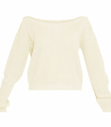 New Womens Off Shoulder Slash Neck Knitted Cropped Jumper Baggy Warm Sweater Top